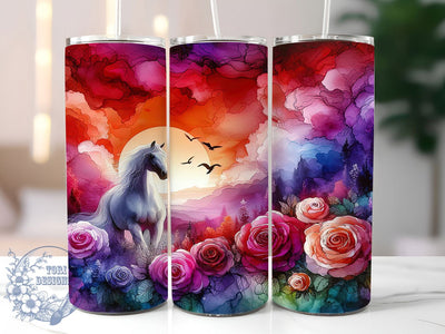 Wild Horse Floral Tumbler, Wild Horse Tumbler, Whimsical Horse Wrap, Rustic Horse Wrap, Elegant Floral Wrap, Sublimation Design, Trendy Gift Idea Sublimation ToriDesigns 
