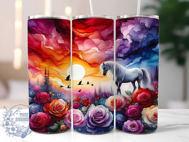 Wild Horse Floral Tumbler, Wild Horse Tumbler, Whimsical Horse Wrap, Rustic Horse Wrap, Elegant Floral Wrap, Sublimation Design, Trendy Gift Idea Sublimation ToriDesigns 
