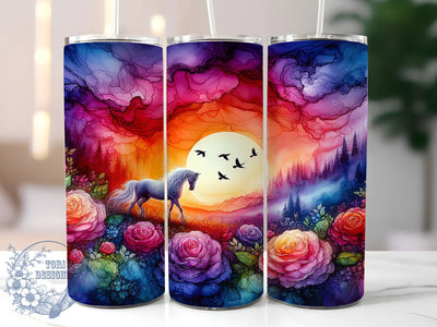 Wild Horse Floral Tumbler, Wild Horse Tumbler, Whimsical Horse Wrap, Rustic Horse Wrap, Elegant Floral Wrap, Sublimation Design, Trendy Gift Idea Sublimation ToriDesigns 