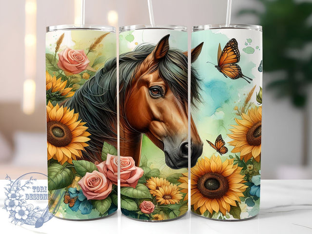 Wild Horse Tumbler, Sunflower Design, Horse Lover, Floral Sublimation, Farmhouse Decor, Nature Inspired, Equine Gifts, Rustic Drinkware Sublimation ToriDesigns 