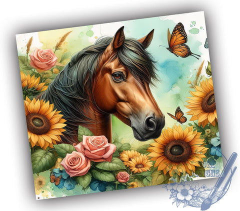 Wild Horse Tumbler, Sunflower Design, Horse Lover, Floral Sublimation, Farmhouse Decor, Nature Inspired, Equine Gifts, Rustic Drinkware Sublimation ToriDesigns 