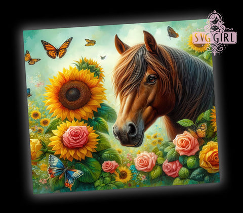 Wild Horse Tumbler, Sunflower Design, PNG Wrap, Sublimation Art, Horse Lover Gifts, Equestrian Decor, Nature Drinkware, Floral Tumbler Sublimation SvggirlplusArt 