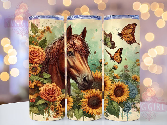 Wild Horse Tumbler, Sunflower Design, PNG Wrap, Sublimation Art, Horse Lover Gifts, Equestrian Decor, Nature Drinkware, Floral Tumbler Sublimation SvggirlplusArt 