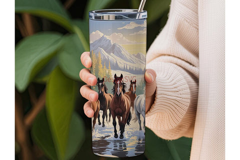 Wild Horses at Sunset 20oz Tumbler Wrap Sublimation DesignSVG 