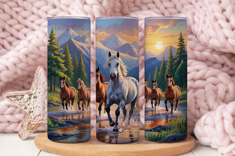 Wild Horses at Sunset 20oz Tumbler Wrap Sublimation DesignSVG 