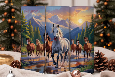 Wild Horses at Sunset 20oz Tumbler Wrap Sublimation DesignSVG 