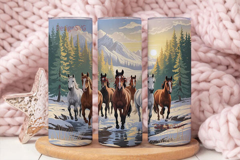Wild Horses at Sunset 20oz Tumbler Wrap Sublimation DesignSVG 