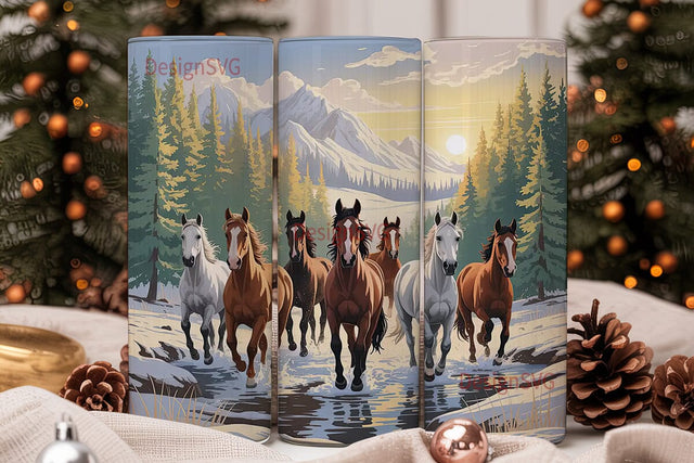 Wild Horses at Sunset 20oz Tumbler Wrap Sublimation DesignSVG 