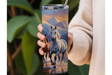 Wild Horses at Sunset 20oz Tumbler Wrap Sublimation DesignSVG 