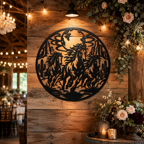 Wild Horses Desert Metal Wall Art SVG | Running Mustang CNC Cut File | Western Horse Plasma DXF | Laser Cut Svg | Rustic Ranch Decor Png Eps SVG HappyDesignStudio 