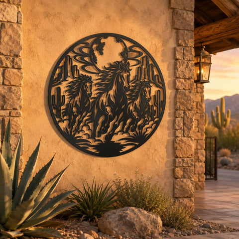 Wild Horses Desert Metal Wall Art SVG | Running Mustang CNC Cut File | Western Horse Plasma DXF | Laser Cut Svg | Rustic Ranch Decor Png Eps SVG HappyDesignStudio 