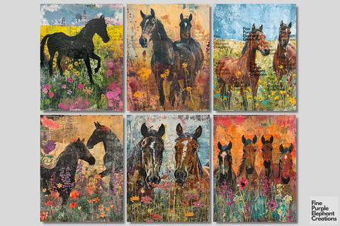 Wild Horses Digital Junk Journal Kit Half Page Digital Pattern Fine Purple Elephant Creations 