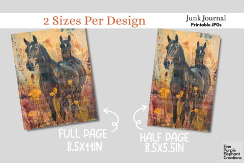 Wild Horses Digital Junk Journal Kit Half Page Digital Pattern Fine Purple Elephant Creations 