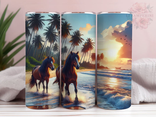 Wild Horses On The Beach 20 oz Tumbler Wrap, Instant Digital Download PNG, Straight & Tapered Tumbler Wrap PNG Sublimation Li Zamperini 