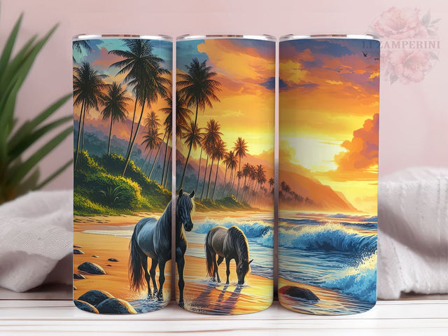 Wild Horses On The Beach 20 oz Tumbler Wrap, Instant Digital Download PNG, Straight & Tapered Tumbler Wrap PNG Sublimation Li Zamperini 