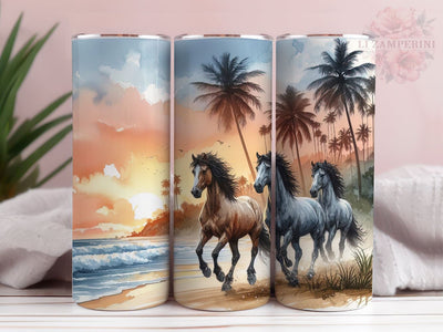Wild Horses On The Beach 20 oz Tumbler Wrap, Instant Digital Download PNG, Straight & Tapered Tumbler Wrap PNG Sublimation Li Zamperini 