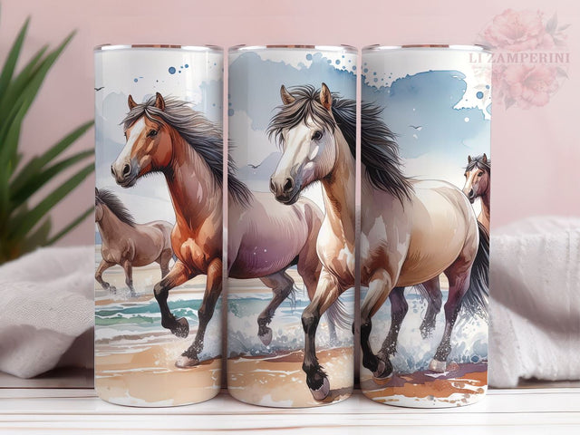 Wild Horses On The Beach 20 oz Tumbler Wrap, Instant Digital Download PNG, Straight & Tapered Tumbler Wrap PNG Sublimation Li Zamperini 