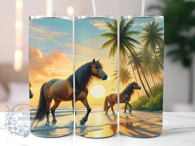Wild Horses On The Beach 20 oz Tumbler Wrap- Sublimation Tumbler Design- Tumbler Wrap PNG- Digital Download- Beach Tumbler Wrap Sublimation ToriDesigns 