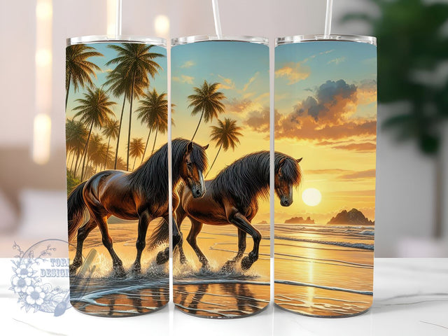 Wild Horses On The Beach 20 oz Tumbler Wrap- Sublimation Tumbler Design- Tumbler Wrap PNG- Digital Download- Beach Tumbler Wrap Sublimation ToriDesigns 