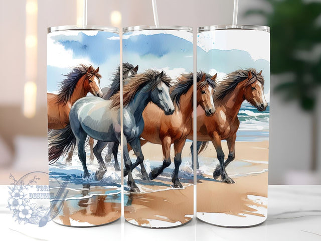 Wild Horses On The Beach 20 oz Tumbler Wrap- Sublimation Tumbler Design- Tumbler Wrap PNG- Digital Download- Beach Tumbler Wrap Sublimation ToriDesigns 