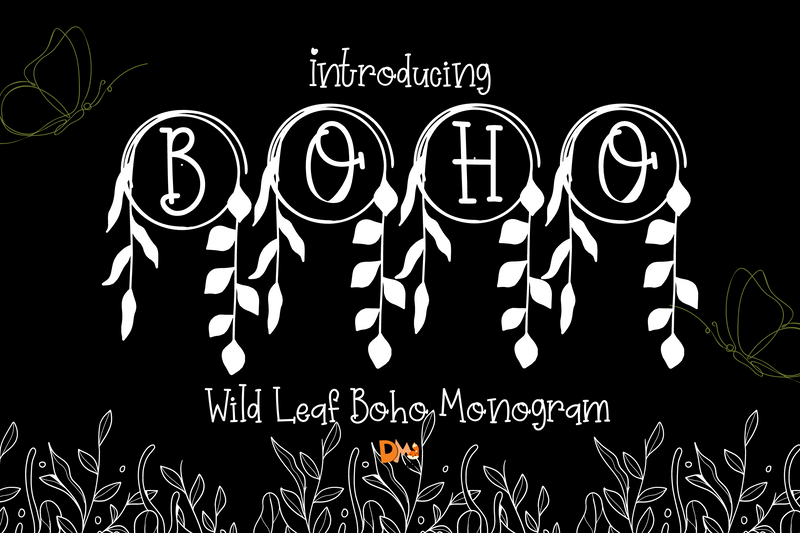 Wild Leaf Boho Monogram Font Dm Letter Studio 