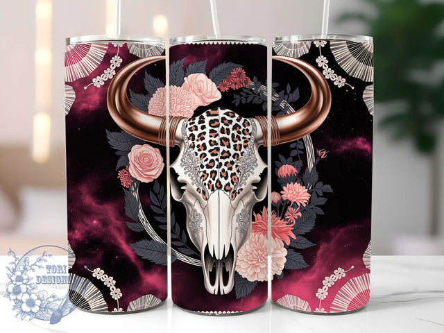 Wild West Boho Cow Skull Tumbler, Aztec Pattern Cup, Boho Cow Skull Mug, 20Oz Tumbler Wrap, Western Bohemian Drinkware, Sublimation Tumbler Design, Rustic Cow Skull Tumbler Sublimation ToriDesigns 