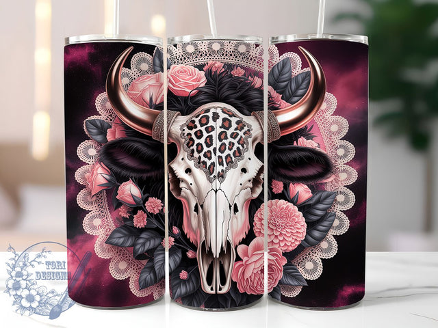 Wild West Boho Cow Skull Tumbler, Aztec Pattern Cup, Boho Cow Skull Mug, 20Oz Tumbler Wrap, Western Bohemian Drinkware, Sublimation Tumbler Design, Rustic Cow Skull Tumbler Sublimation ToriDesigns 