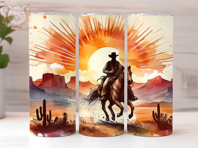 Wild West Cowboy 20 oz Skinny Tumbler, Cowboy PNG Downloads, 20oz Tumbler Png, Sublimation Design, Digital, Digital Download PNG Sublimation Lara' s Designs 