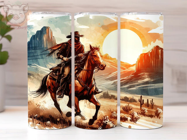 Wild West Cowboy 20 oz Skinny Tumbler, Cowboy PNG Downloads, 20oz Tumbler Png, Sublimation Design, Digital, Digital Download PNG Sublimation Lara' s Designs 
