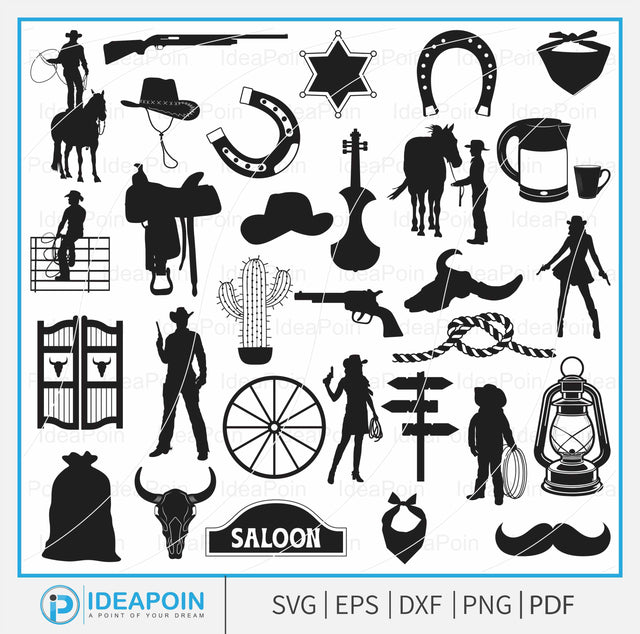 Wild West, Cowboy svg, Western Clipart, Sheriff Badge, Cowboy Silhouette, Horse And Saddle, Western Saloon SVG, Texas Graphics, Cowboy SVG Dinvect 