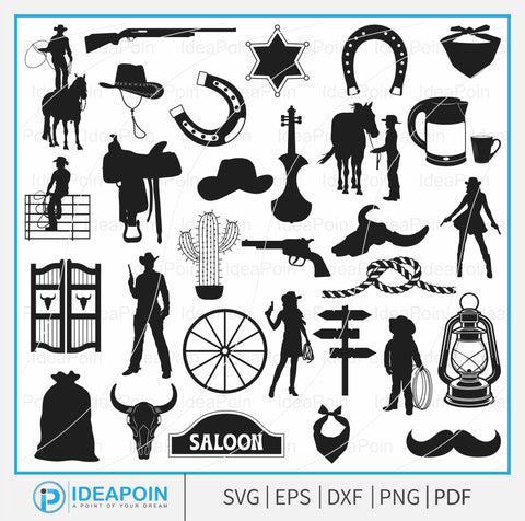 Wild West, Cowboy svg, Western Clipart, Sheriff Badge, Cowboy Silhouette, Horse And Saddle, Western Saloon SVG, Texas Graphics, Cowboy SVG Dinvect 