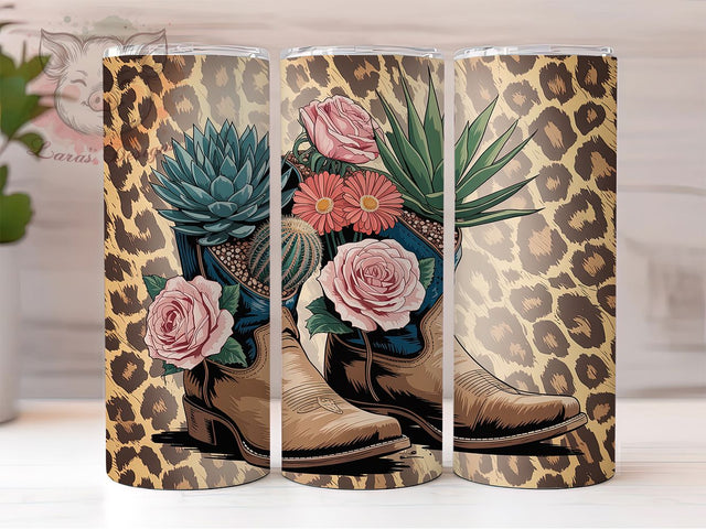 Wild West Leopard Cowboy Boots Tumbler, Leopard Print Tumbler, Cowboy Boots Wrap, Western Sublimation Design, 20Oz Tumbler Wrap, Country Western Mug, Rodeo Drinkware Sublimation Lara' s Designs 