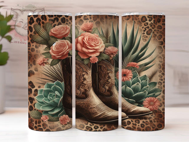 Wild West Leopard Cowboy Boots Tumbler, Leopard Print Tumbler, Cowboy Boots Wrap, Western Sublimation Design, 20Oz Tumbler Wrap, Country Western Mug, Rodeo Drinkware Sublimation Lara' s Designs 