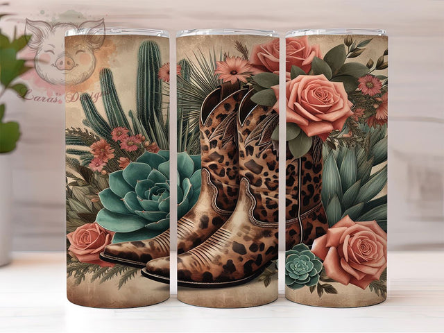 Wild West Leopard Cowboy Boots Tumbler, Leopard Print Tumbler, Cowboy Boots Wrap, Western Sublimation Design, 20Oz Tumbler Wrap, Country Western Mug, Rodeo Drinkware Sublimation Lara' s Designs 