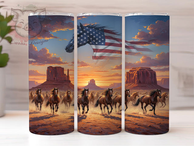 Wild Western Running Horses Tumbler, Wild Western Wrap, 20Oz Skinny Tumbler, Cowboy Ranch Sublimation, Galloping Horse Design, Rustic Country Tumbler, Western Rodeo Wrap Sublimation Lara' s Designs 