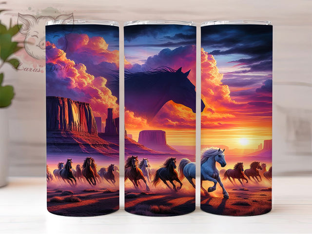 Wild Western Running Horses Tumbler, Wild Western Wrap, 20Oz Skinny Tumbler, Cowboy Ranch Sublimation, Galloping Horse Design, Rustic Country Tumbler, Western Rodeo Wrap Sublimation Lara' s Designs 