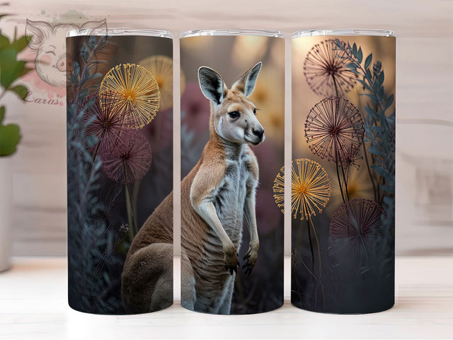 Wild & Wonderful Australian Wildlife Tumbler, Kangaroo Design, Native Wildflower Wrap, Outback Sublimation, Aussie Animal Tumbler, 20oz Floral Fauna Design, DIY Australia Theme Sublimation Lara' s Designs 