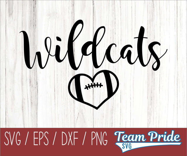 Wildcats Football Heart SVG Digital Download Printable - SVG, EPS, DXF, PNG SVG Team Pride SVG 