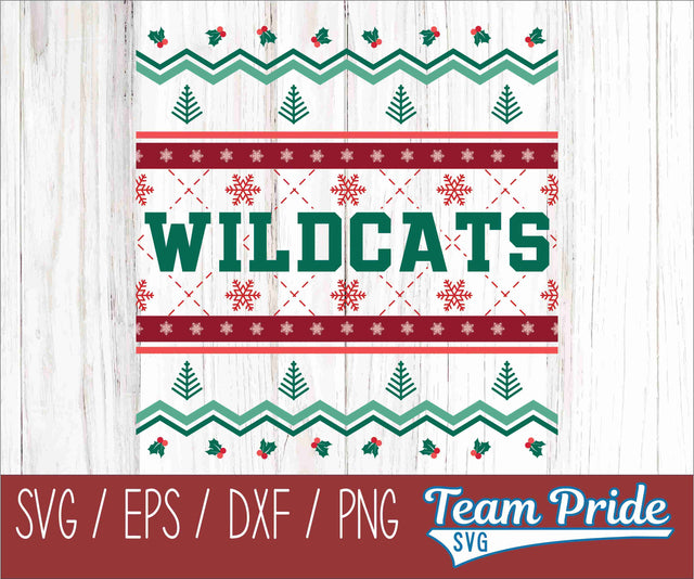 Wildcats Ugly Christmas Sweater Festive Holiday Design SVG, EPS, DXF, PNG SVG Team Pride SVG 