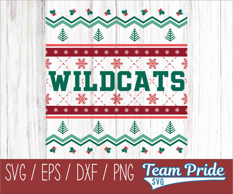 Wildcats Ugly Christmas Sweater Festive Holiday Design SVG, EPS, DXF, PNG SVG Team Pride SVG 