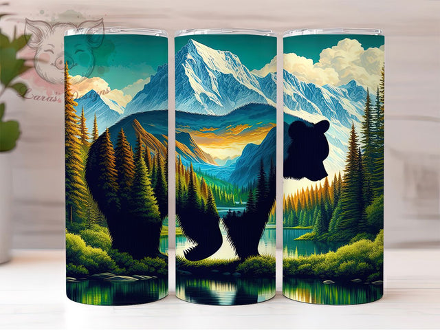 Wilderness Hunting Bear Tumbler, Mountain Bear Pattern, Forest Bear Design, 20Oz Sublimation Wrap, Wilderness Bear Art, Outdoor Hunting Texture, Tumbler Sublimation Sublimation Lara' s Designs 