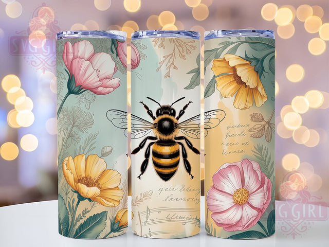 Wildflower Bee Floral Tumbler, Wildflower Bee Tumbler, Cute Bee Wrap, Spring Bee Wrap, Artistic Bee Wrap, Sublimation Design, Trendy Gift Idea Sublimation SvggirlplusArt 