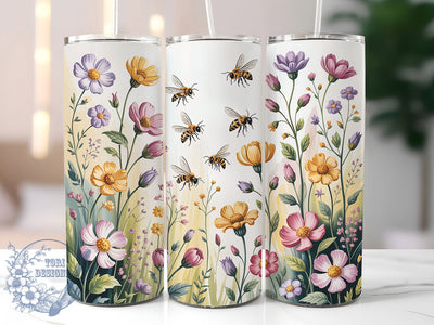 Wildflower Bees and Flowers Tumbler, Bees and Flowers Tumbler, Whimsical Bee Wrap, Vibrant Floral Wrap, Rustic Wildflower Wrap, Sublimation Design, Trendy Gift Idea Sublimation ToriDesigns 