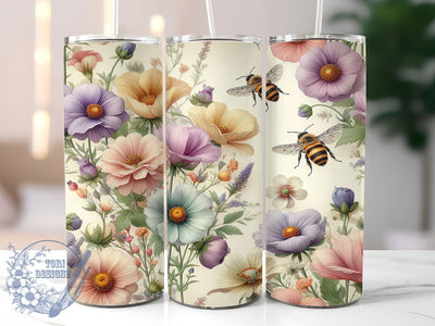 Wildflower Bees and Flowers Tumbler, Bees and Flowers Tumbler, Whimsical Bee Wrap, Vibrant Floral Wrap, Rustic Wildflower Wrap, Sublimation Design, Trendy Gift Idea Sublimation ToriDesigns 