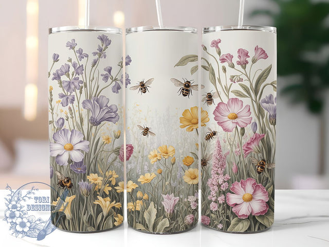 Wildflower Bees and Flowers Tumbler, Bees and Flowers Tumbler, Whimsical Bee Wrap, Vibrant Floral Wrap, Rustic Wildflower Wrap, Sublimation Design, Trendy Gift Idea Sublimation ToriDesigns 