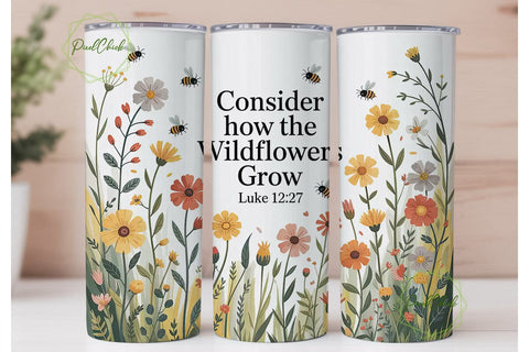 Wildflower Bible Verse 20oz Tumbler Wrap Sublimation PixelChick 
