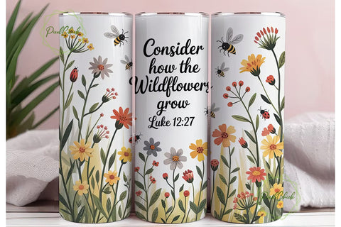 Wildflower Bible Verse 20oz Tumbler Wrap Sublimation PixelChick 