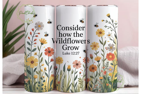Wildflower Bible Verse 20oz Tumbler Wrap Sublimation PixelChick 