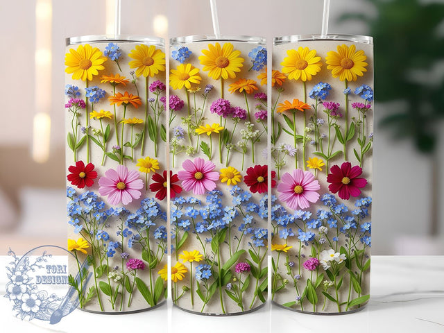 Wildflower & Blue Marble Tumbler Wrap, Blue Marble Tumbler, Floral Tumbler Design, Colorful Flowers Wrap, 20oz Tumbler Sublimation, Nature Marble Tumbler, Bright Floral Tumbler Sublimation ToriDesigns 