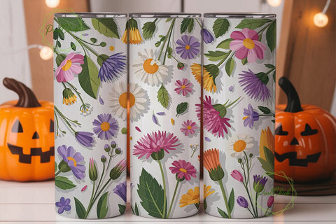 Wildflower Botanical Tumbler Wrap PNG Sublimation PixelChick 